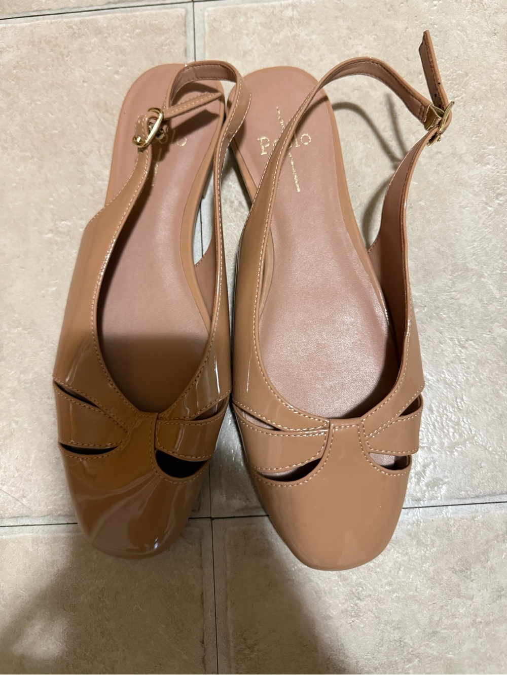 Paolo Masi Tan Patent & Smooth Slingback Flats
